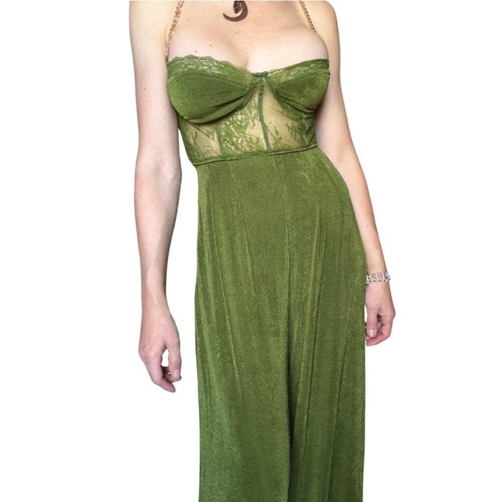 NWT Cider Olive Lace Jumpsuit, Fairycore Wide Leg Romper, Woodland Witch Outfit - Picture 5 of 5